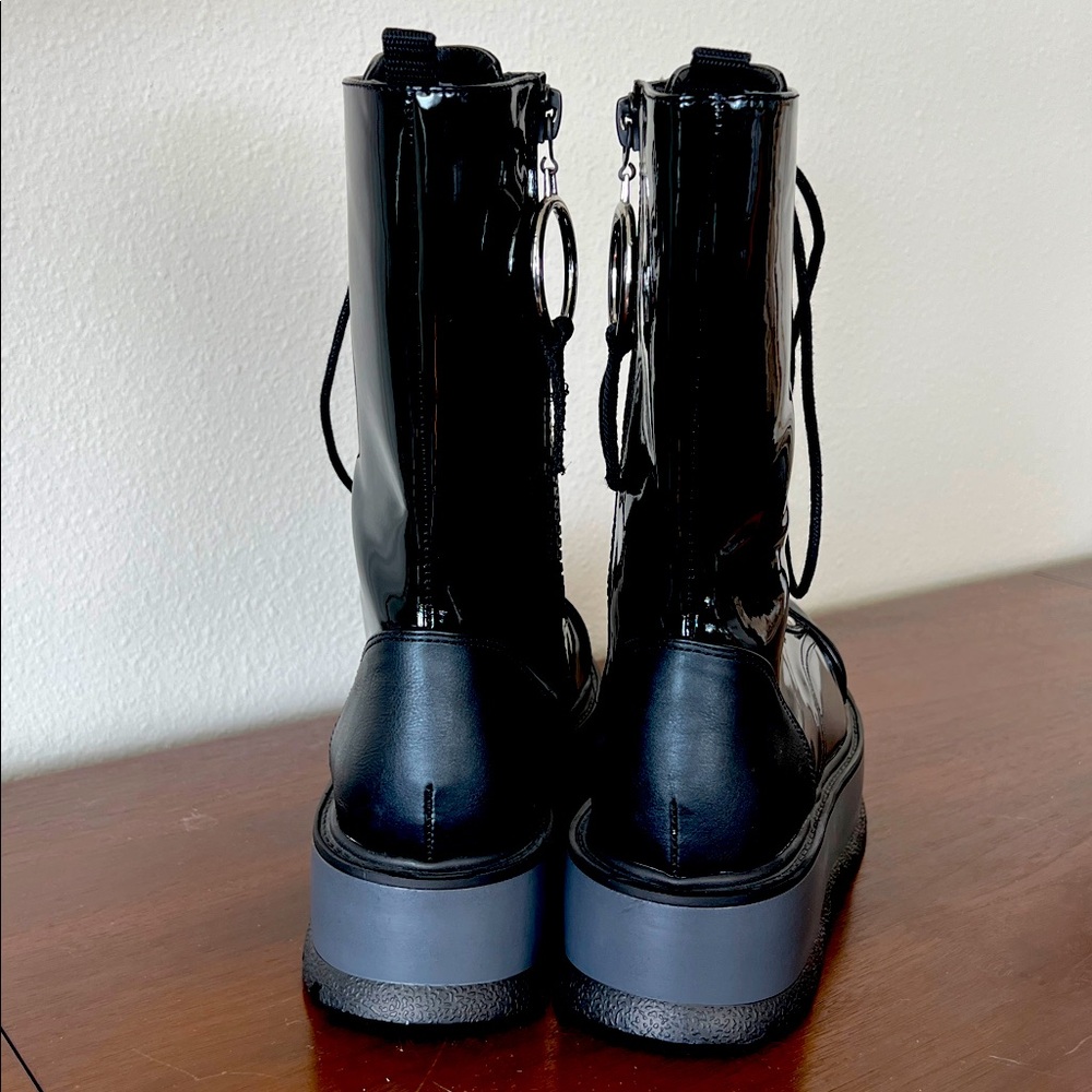 Demonia Slacker-220-1 Black Vegan Patent Platform Boots (New - NO box) - Picture 5 of 10